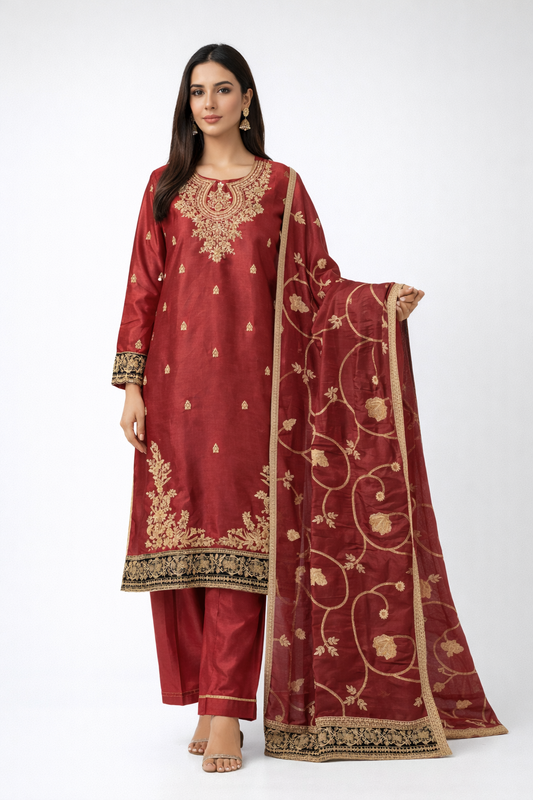 Tawakkal designer outfit- red (ELAJ01) plus size