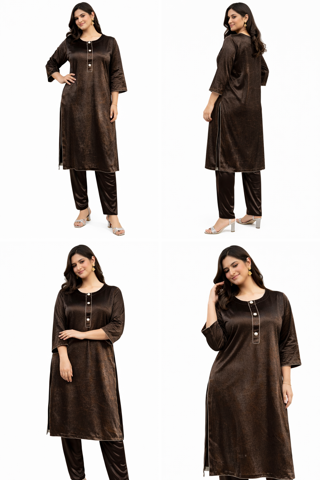 ELWC-002 Women's Velvet Two-Piece Winter Suit in Brown -  Comfort wear