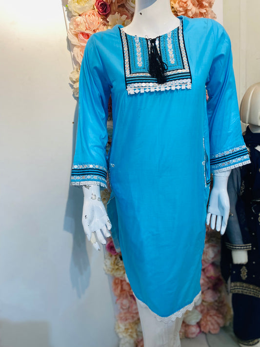 Sky blue Kurta with Pockets - 1 PC - ELRR079