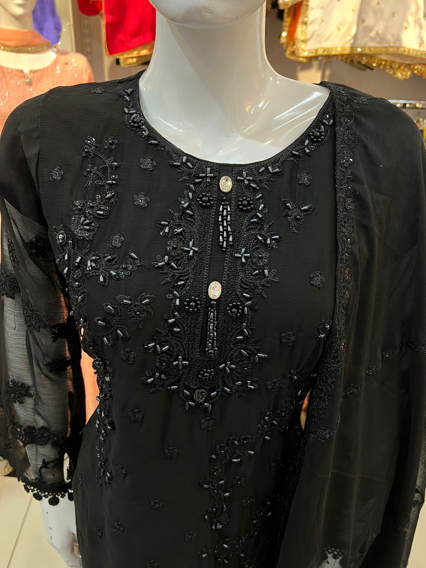 Black Formal Wear Outfit with Bead and Thread Work - ELRR124