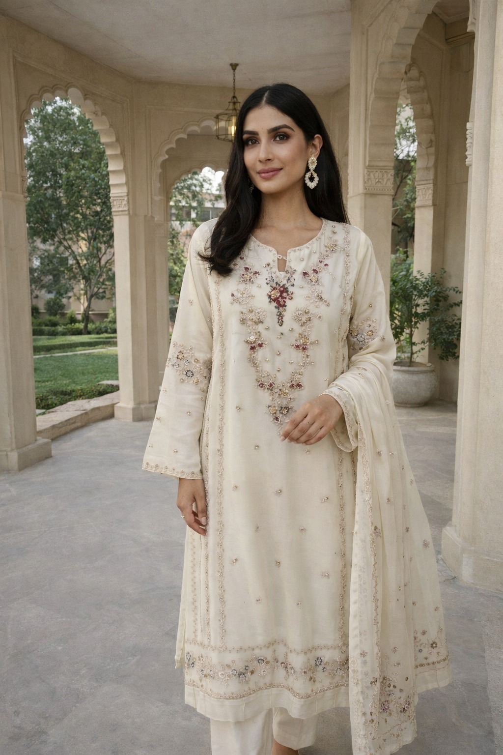 Cream beaded outfit (AghaNoor inspired) EL0AG4