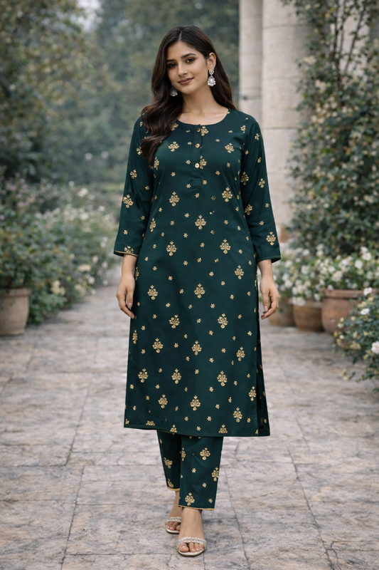 Satin Silk 2 piece outfit Bottle Green