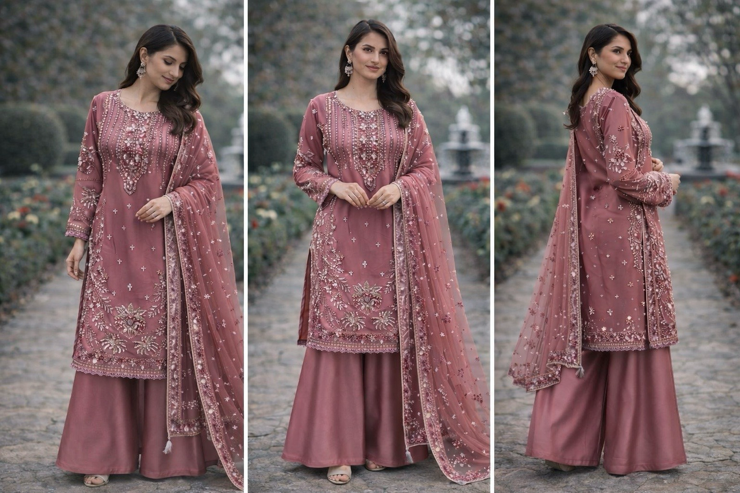 Pink 3 pc Heavy Embellished Outfit