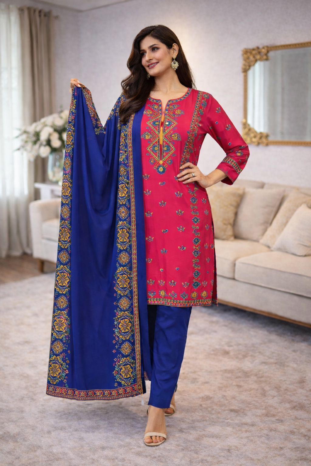 Shaposh Designer Suit in Pink and Blue | Last Change to Buy women suit.