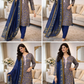 ELWC-007 Kottrai wool 3 piece printed suit with wool shawl asian clothing