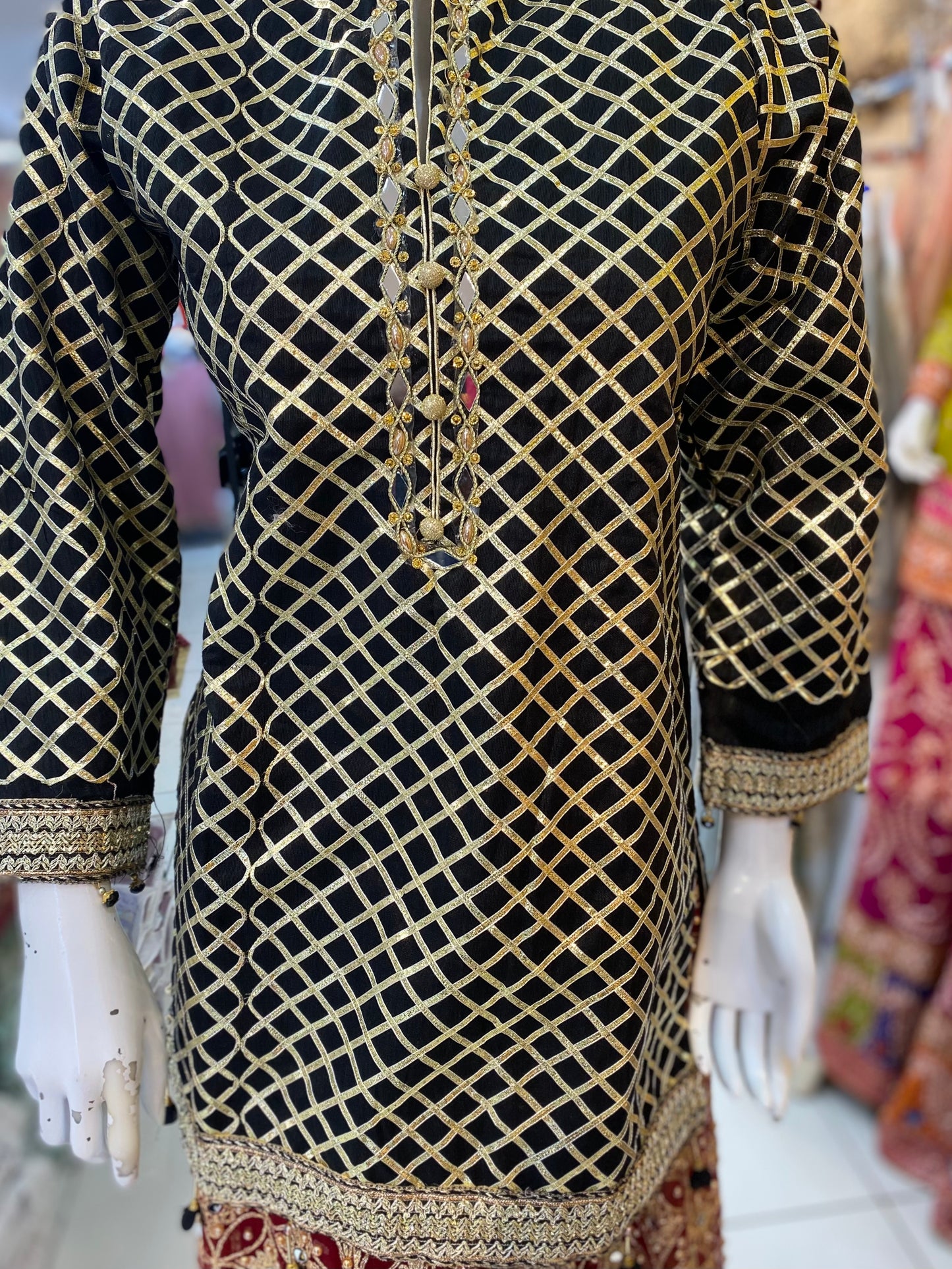 Black Embroidered Kurti with Collar Look