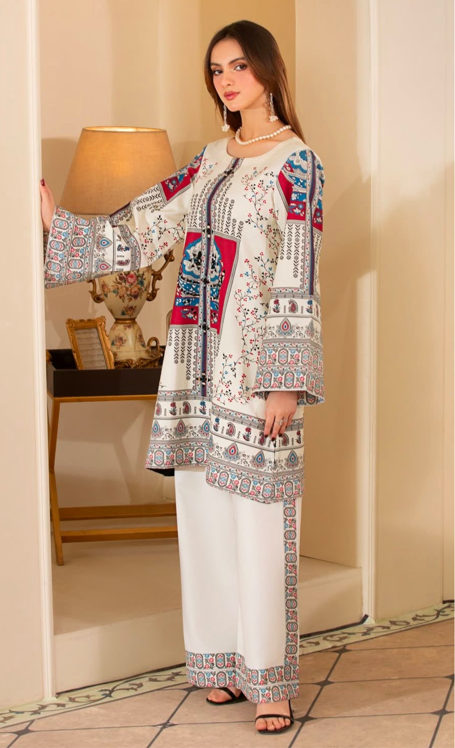 Cream 3pc outfit with print work