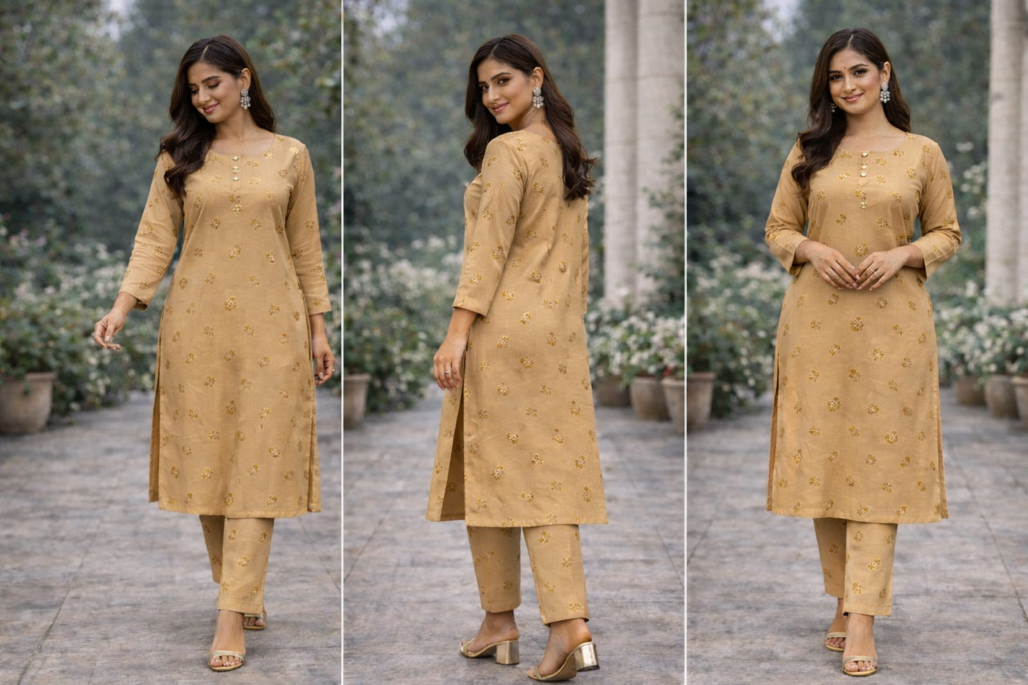 Golden Beige Satin Silk 2 Pc Formal Wear - ELRR012