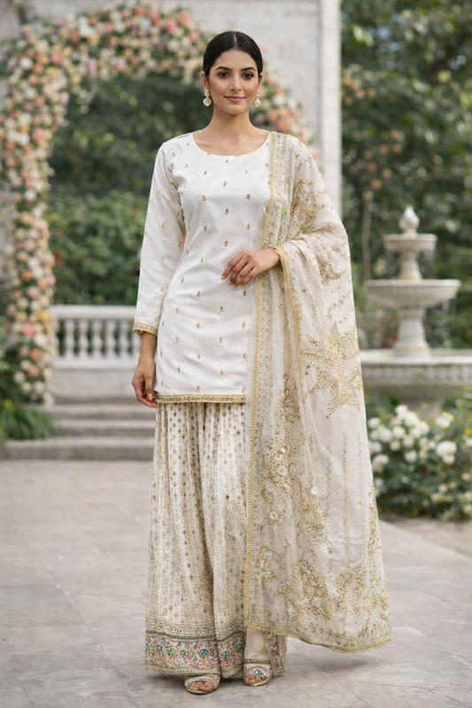 White Silk Lengha Mehndi Outfit for Women