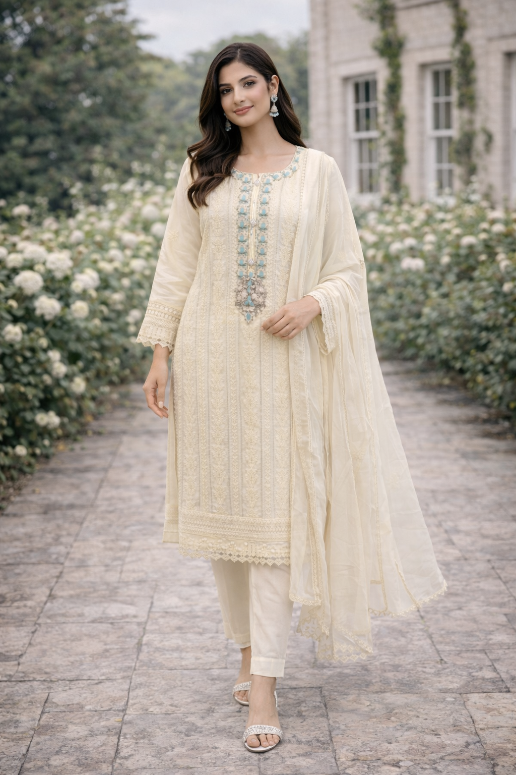 Off White - Thread Work Eid Outfit - ELRR133