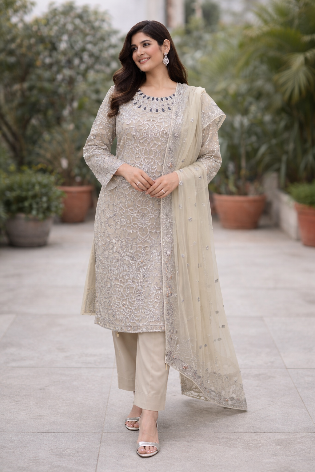 Grey Embellished Formal Wear