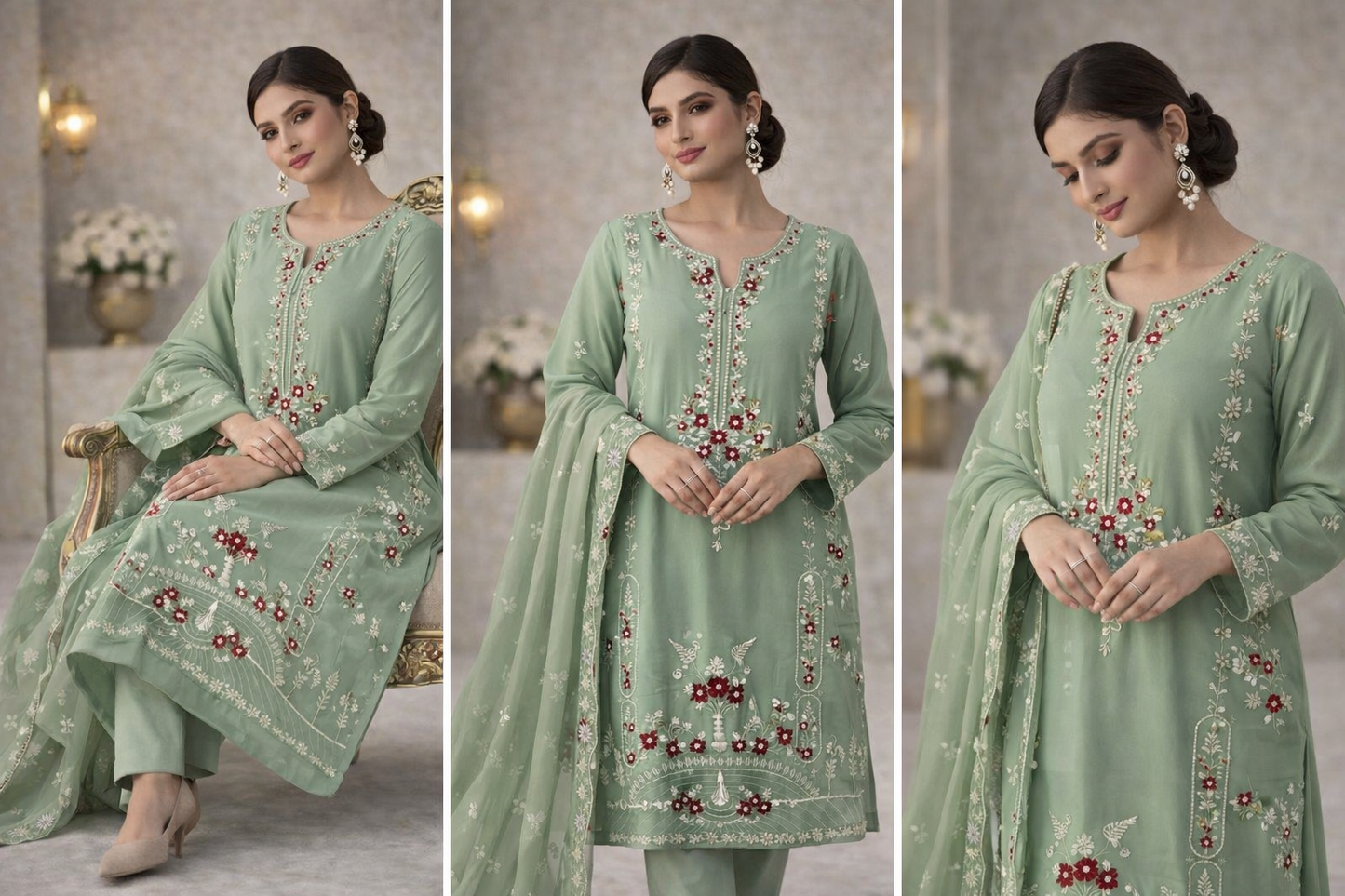 Sage green beaded outfit (AghaNoor inspired) EL0AG6