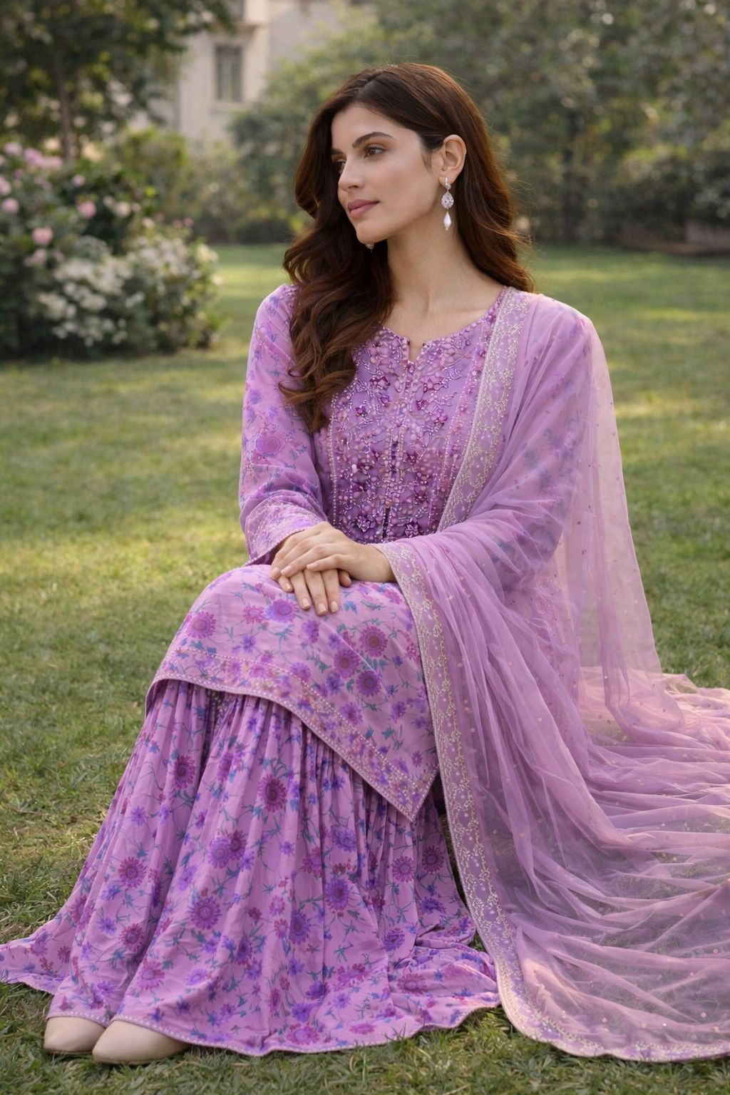 Purple Gharara outfit: Floral Reverie (EL0PG)