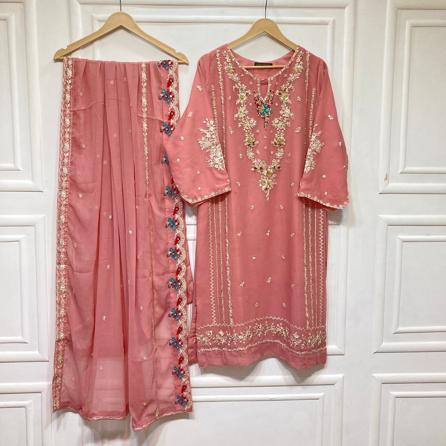 Pink light beaded outfit Agha-Noor (EL0AG1)