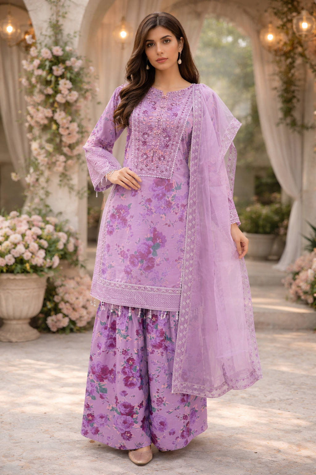 Purple Gharara outfit: Floral Reverie (EL0PG)