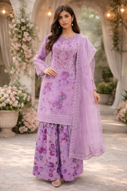 Purple Gharara outfit: Floral Reverie (EL0PG)
