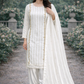 White Fully Embellished with Bead work and plazo style trousers - 3 PC - ELRR095