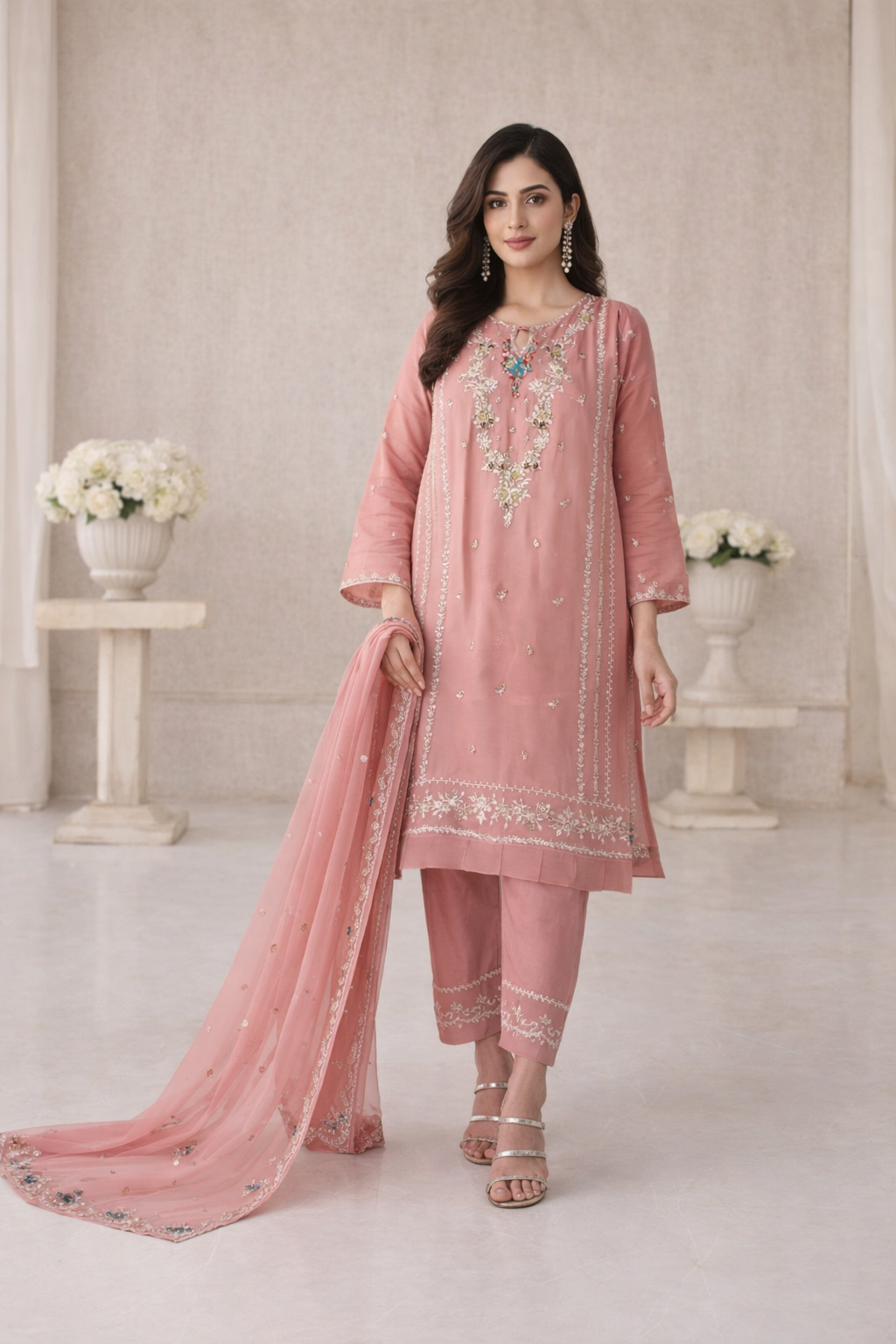 Pink light beaded outfit Agha-Noor (EL0AG1)