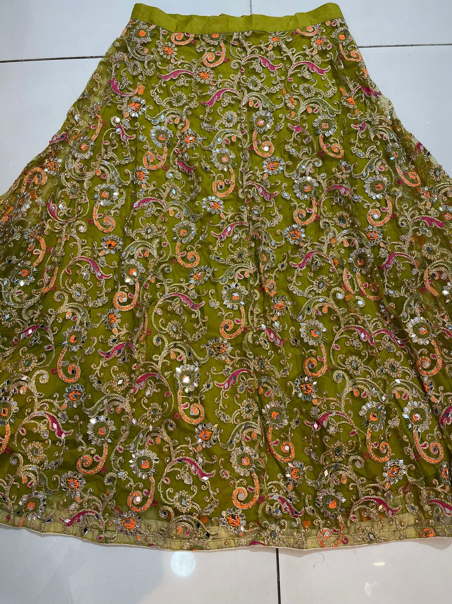 Heavy Embroidered Mehndi Lehngas (Multi) in Various Colors - ELRR124