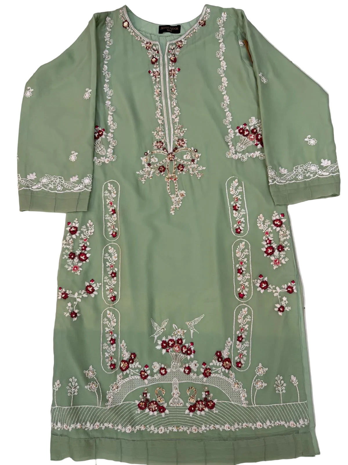 Sage green beaded outfit (AghaNoor inspired) EL0AG6