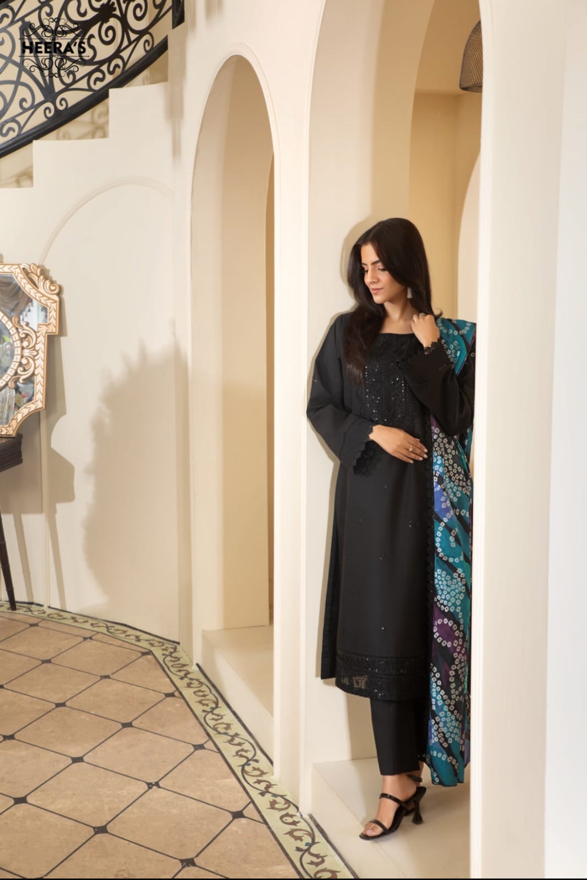 Black sequence work outfit with multicolour duppata (EL0BMD)