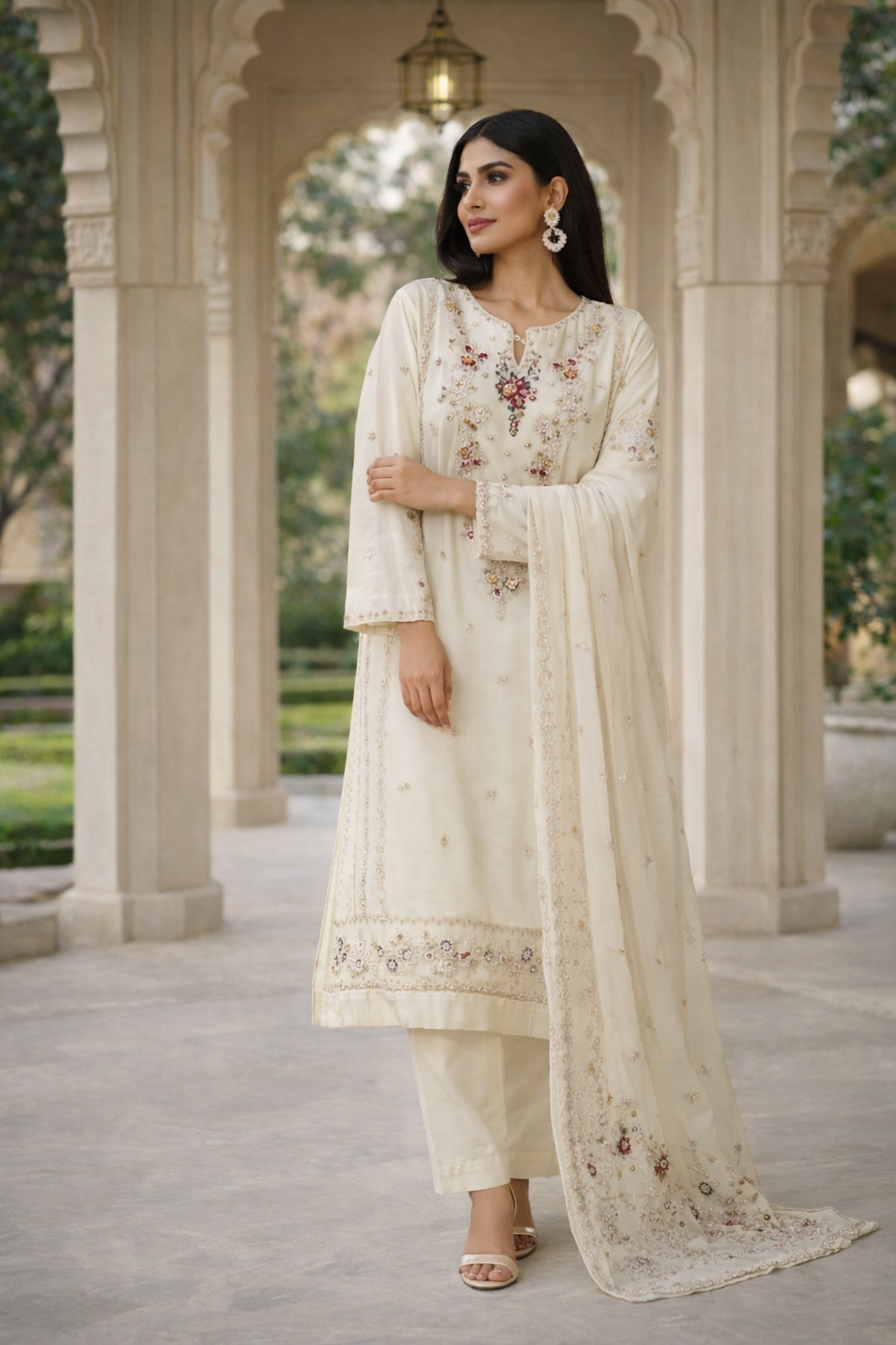 Cream beaded outfit (AghaNoor inspired) EL0AG4