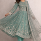 Aqua Frock Style Heavily Embellished Formal Wear