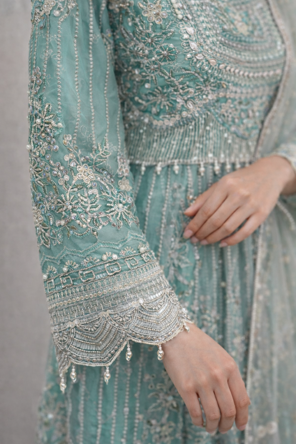 Aqua Frock Style Heavily Embellished Formal Wear