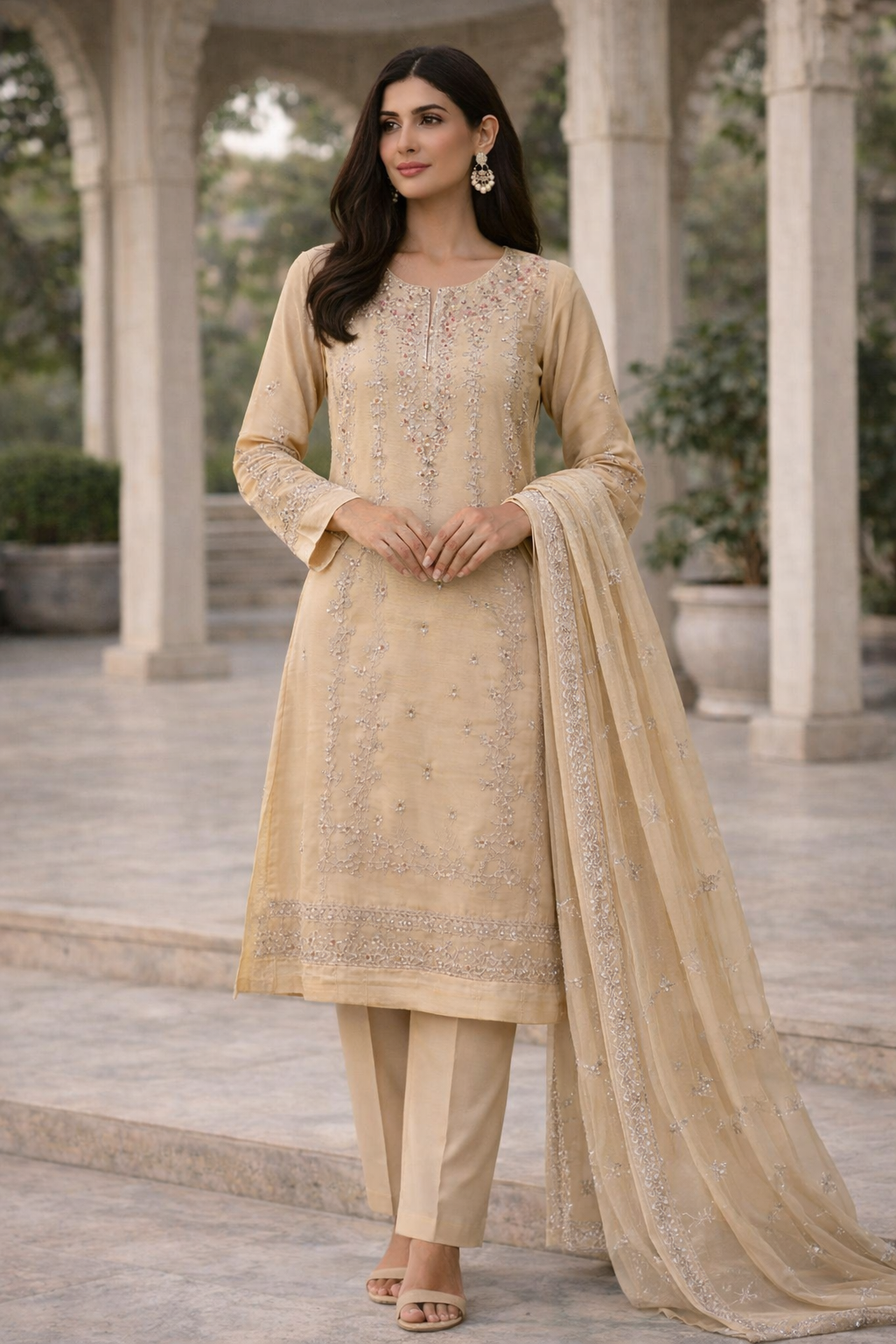 Beige beaded outfit EL0AG5