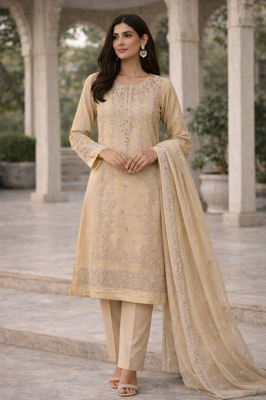 Beige beaded outfit EL0AG5