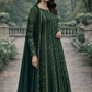 Bottle Green Maxi  Dress formal wear with Golden Work - 3 PC - ELRR097