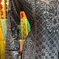 Black heavy bead work chiffon 3 pcs. ELEW-01