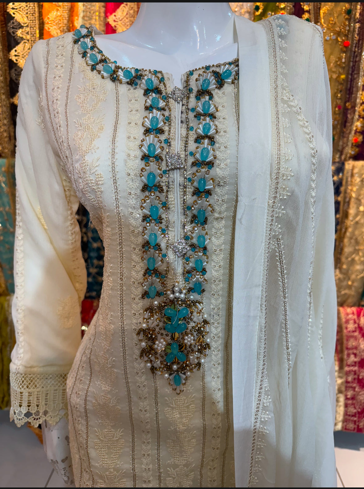 Off White - Thread Work Eid Outfit - ELRR133