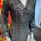Black heavy bead work chiffon 3 pcs. ELEW-01