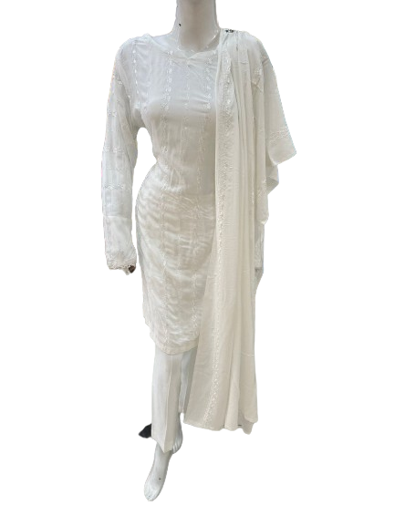 White Thread Work Casual Wear 3 Pc - ELRR017