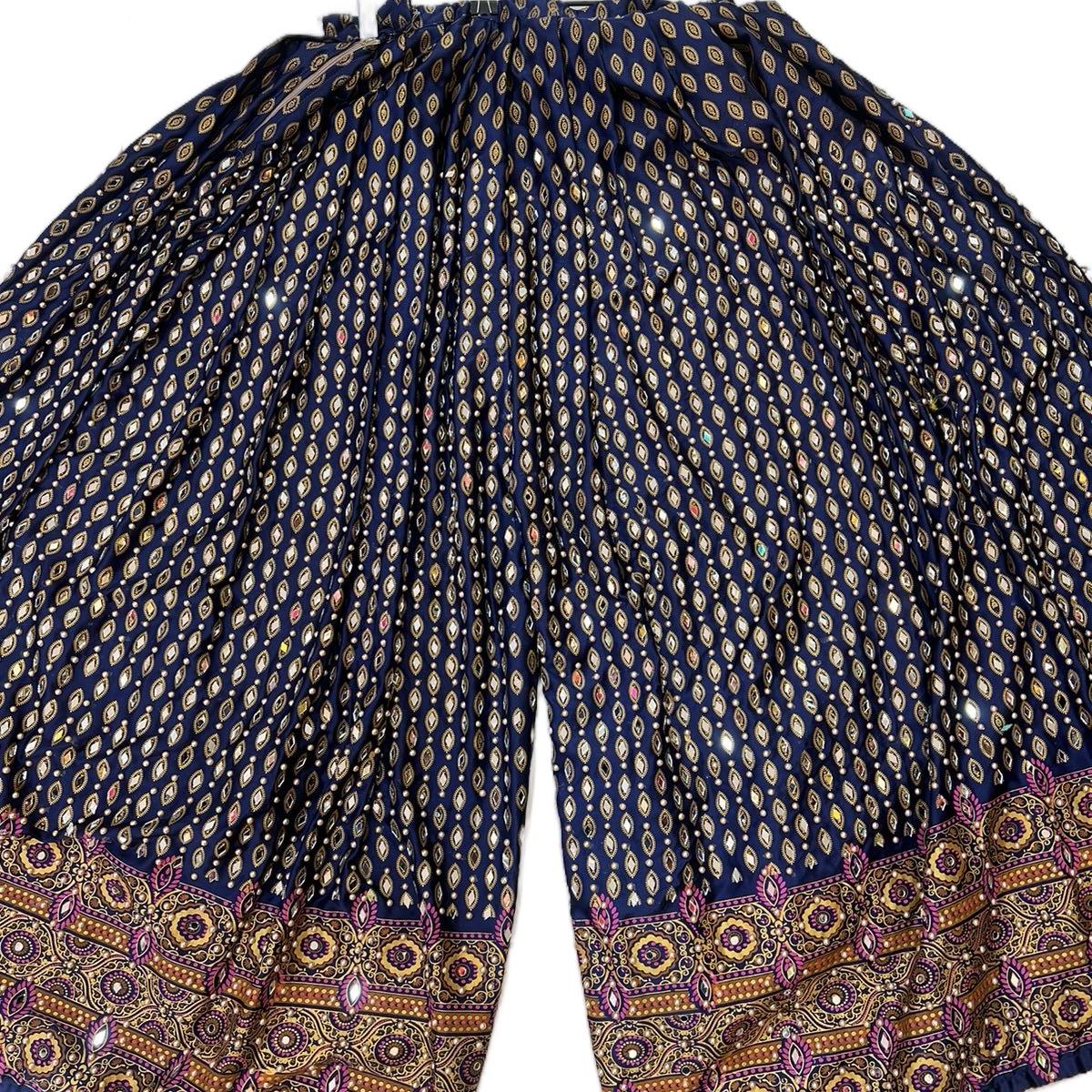 Mehndi Plazo trousers with heavy mirror work and bead.