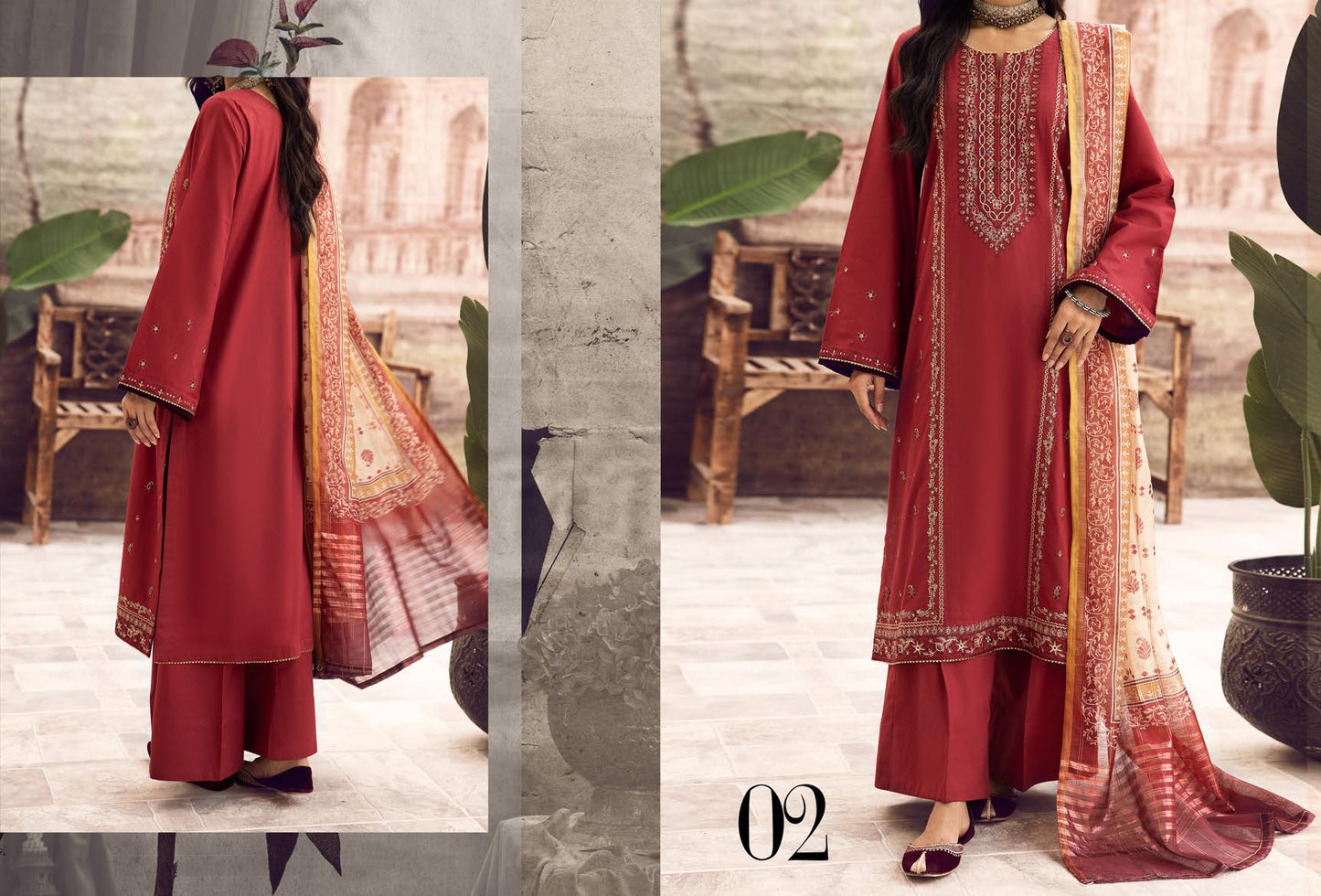 Casuallite Dark Maroon Embroidered Outfit - 3 PC - ELCL008