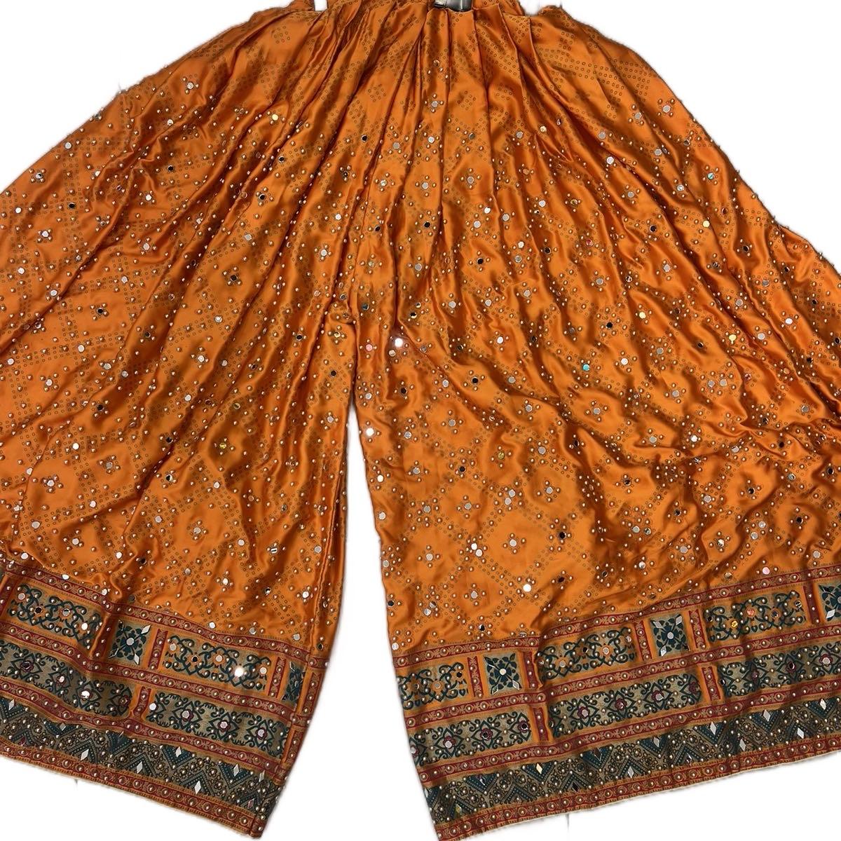 Mehndi Plazo trousers with heavy mirror work and bead.