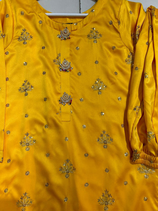 Yellow Satin Silk 2 Pc Formal Wear - ELRR011