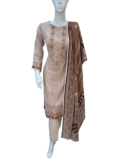 Brown Thread-Work Neckline Casual Wear - ELRR018