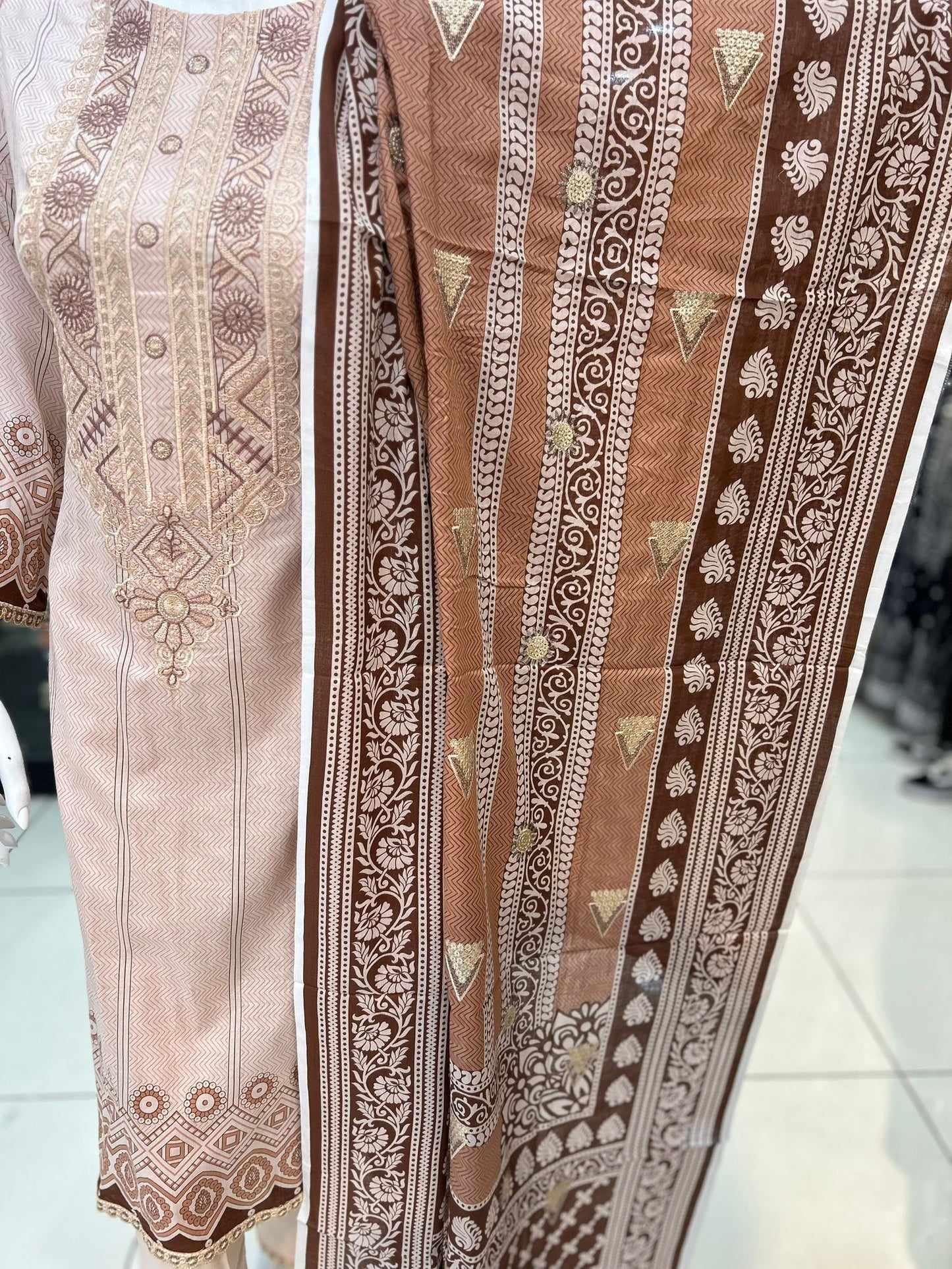 Brown Thread-Work Neckline Casual Wear - ELRR018