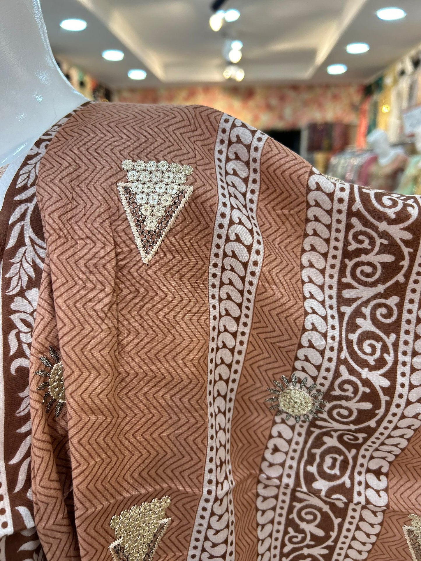 Brown Thread-Work Neckline Casual Wear - ELRR018