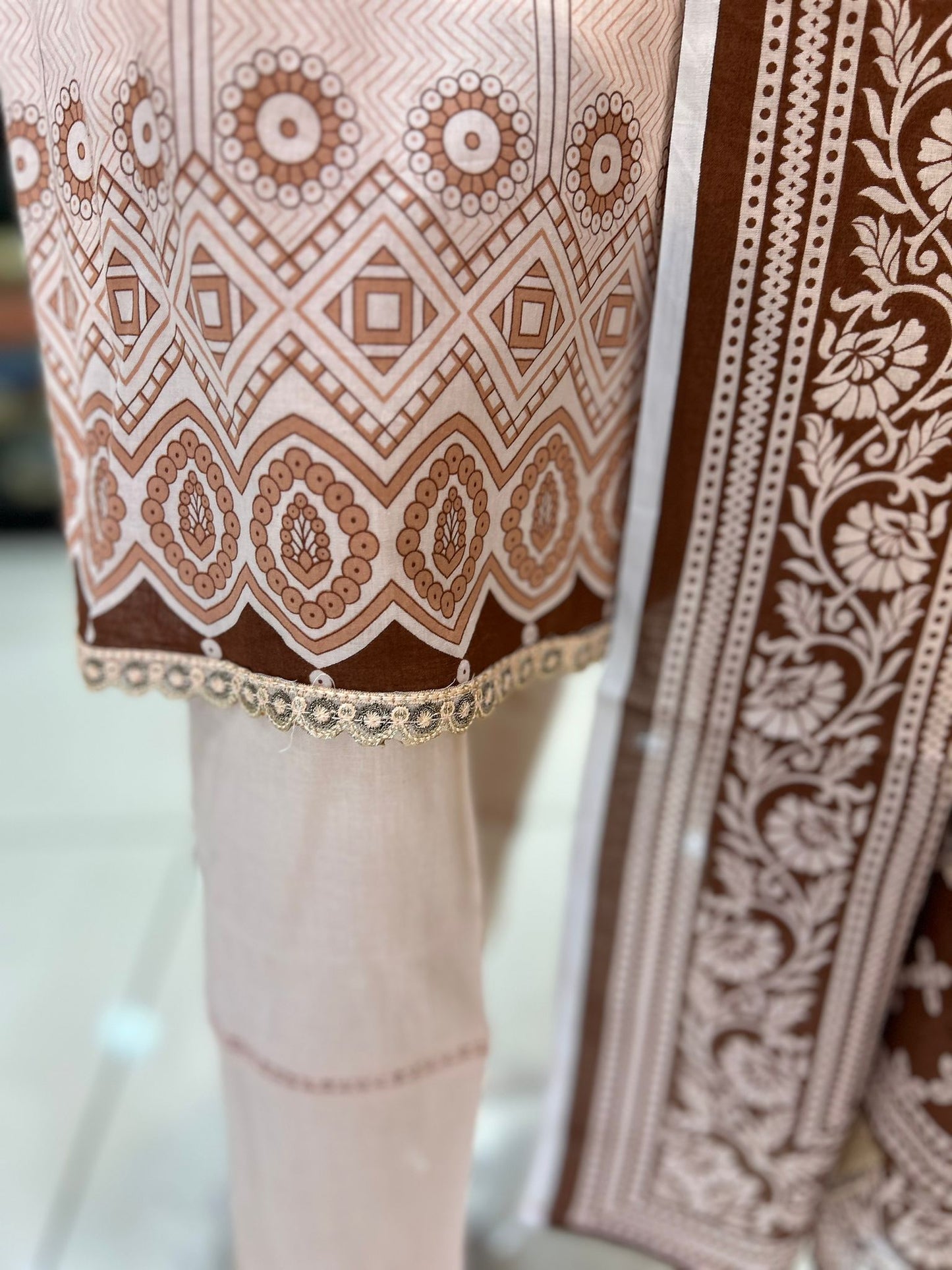 Brown Thread-Work Neckline Casual Wear - ELRR018