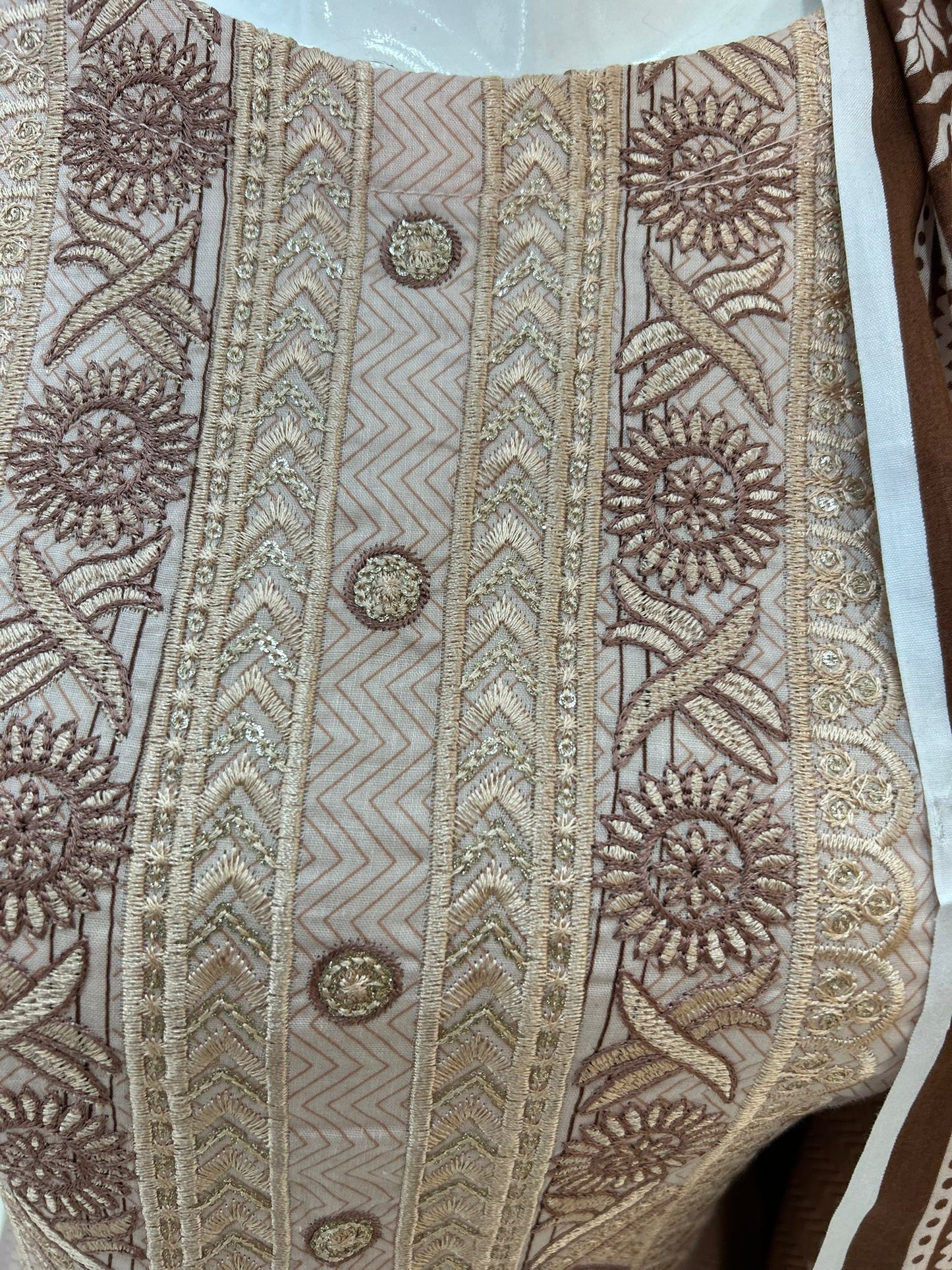 Brown Thread-Work Neckline Casual Wear - ELRR018