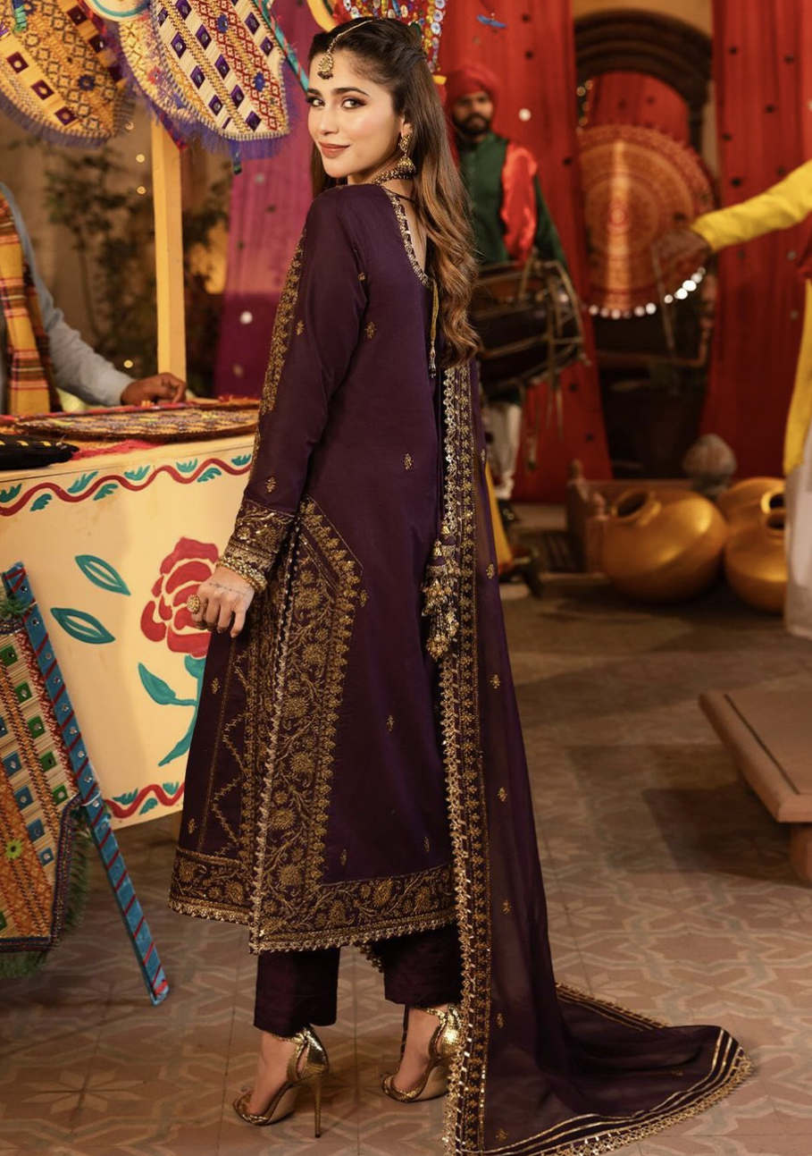 Asim Jofa Purple and Golden Original Pakistani Designer - 3 Piece - ELAJ004