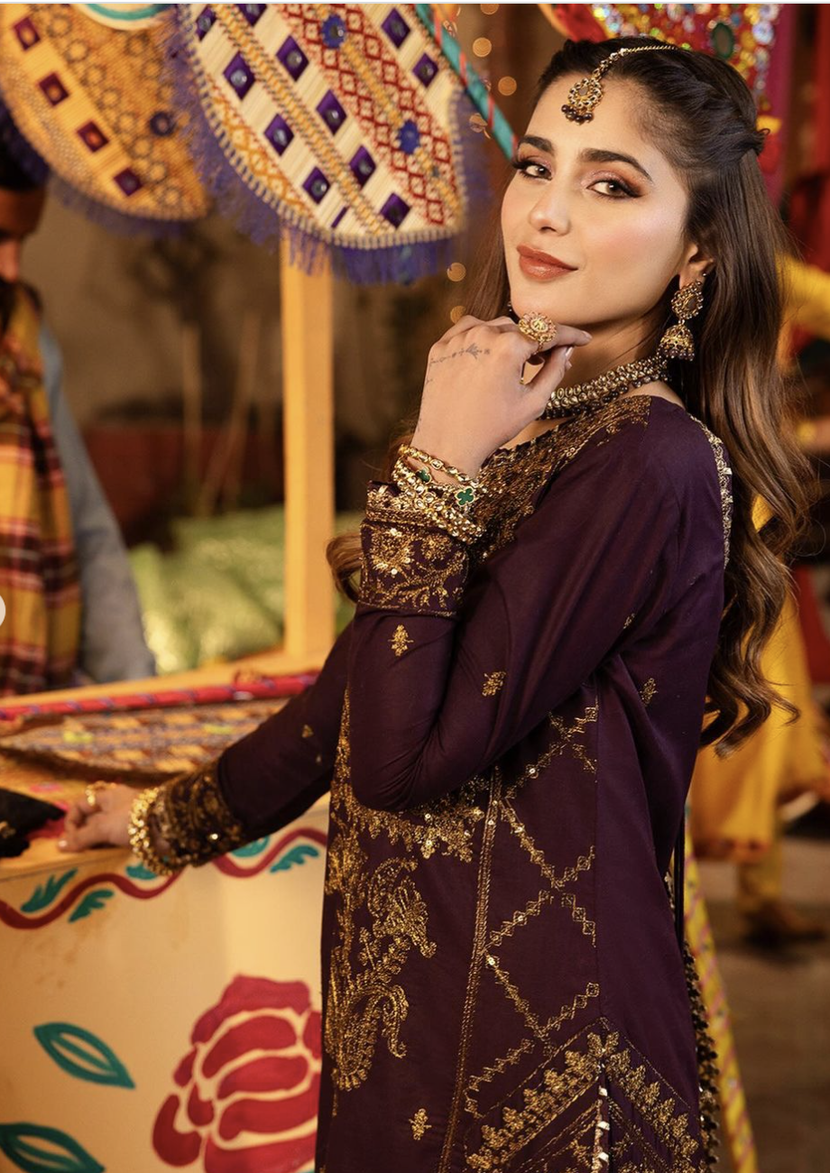 Asim Jofa Purple and Golden Original Pakistani Designer - 3 Piece - ELAJ004