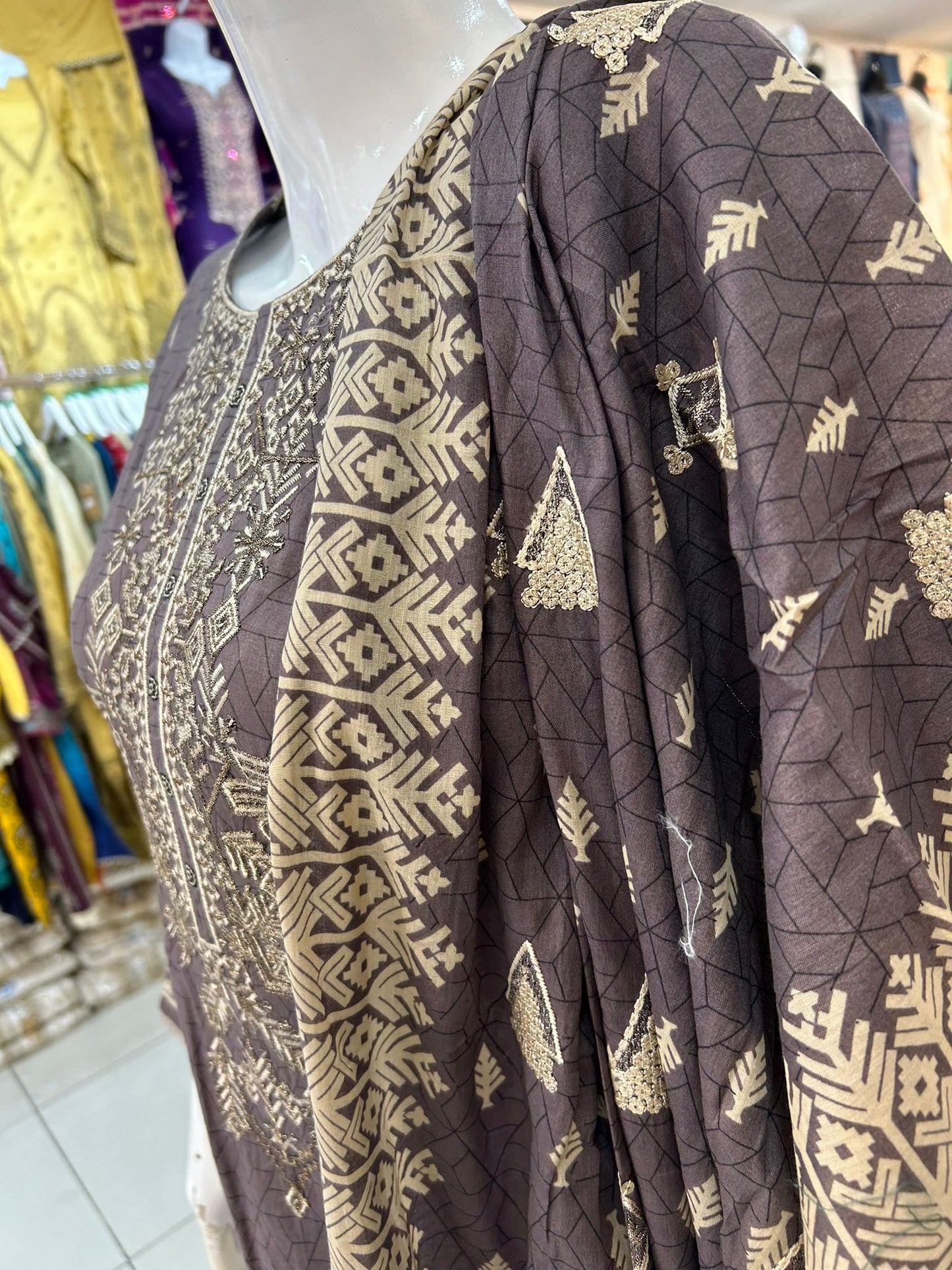 Grey and Golden Thread Work Casual Wear - ELRR015