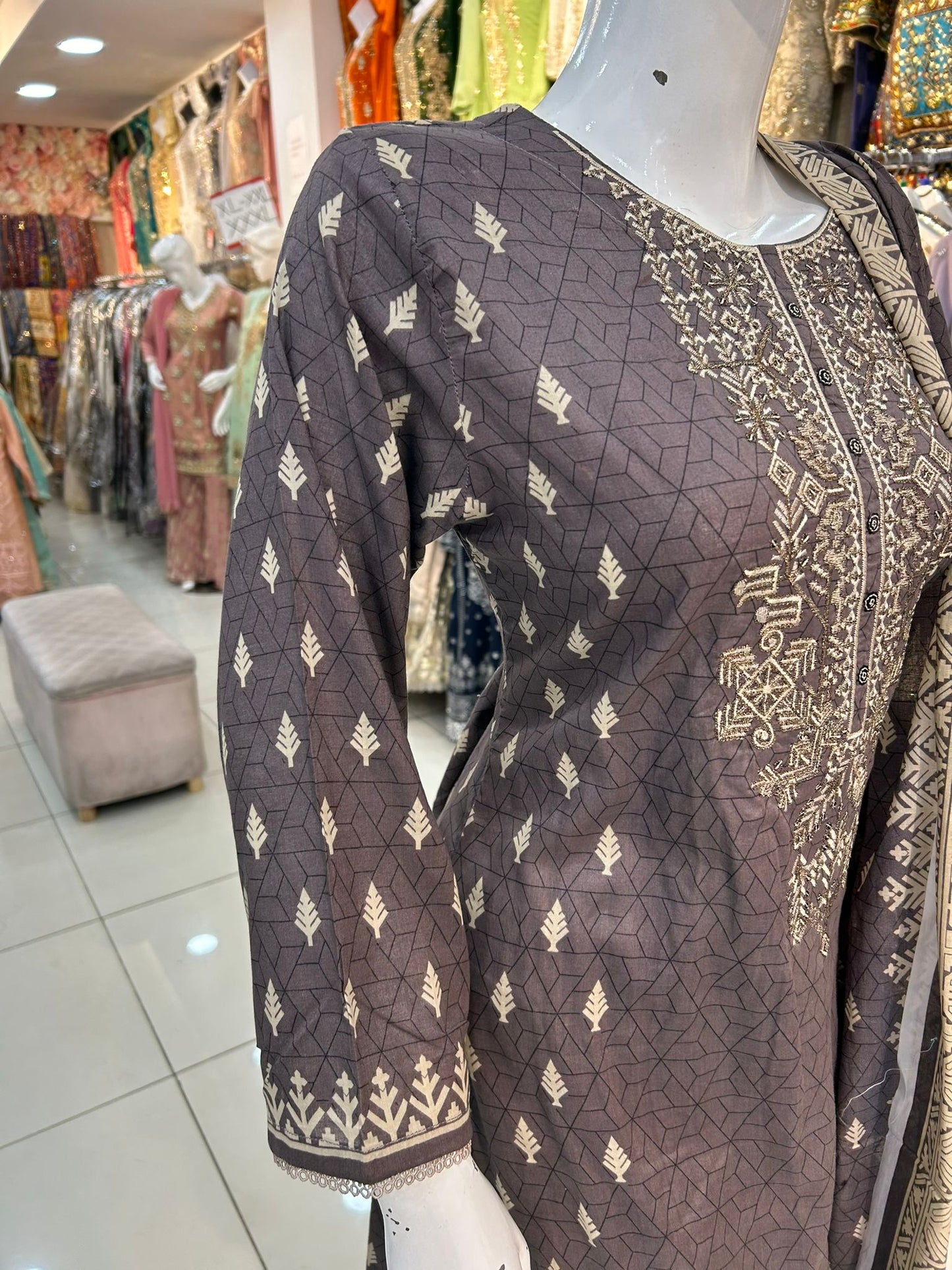 Grey and Golden Thread Work Casual Wear - ELRR015