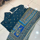 Teal Satin Silk Suite with heavy matching shawl - 3PC - ELRR104