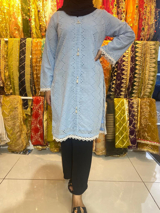 Short Sky Blue chikankari kurta - 1 PC - ELRR077